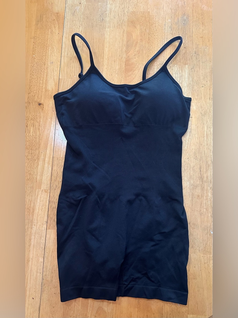 Black Seamless Shaping Slip Dress with Spaghetti Straps